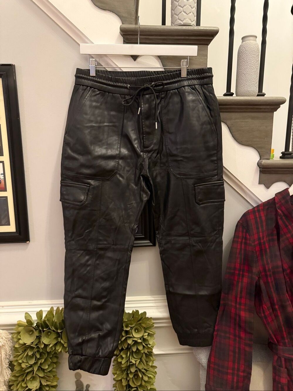 Zara Mens Black Faux Leather Jogger spans sz XL EUC